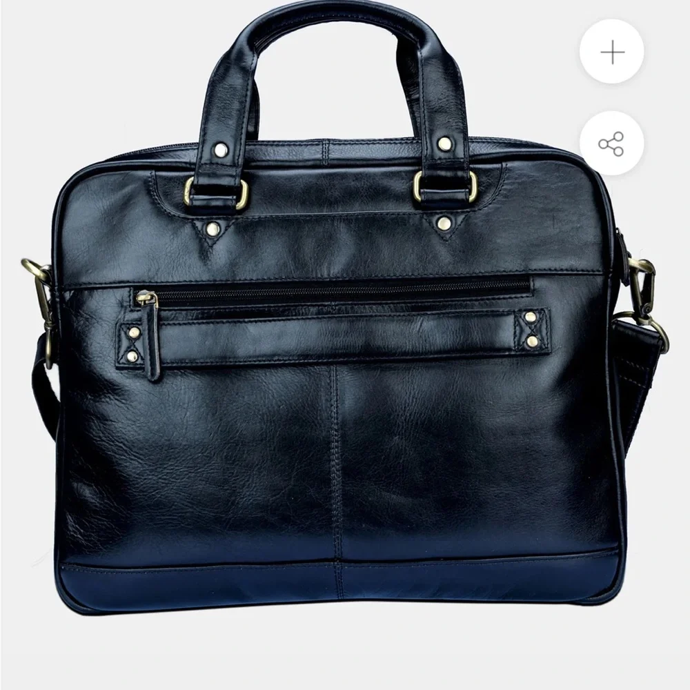FINELAER BLACK DESIGNER VINTAGE LEATHER MESSENGER LAPTOP BAG FOR MEN 14 INCH